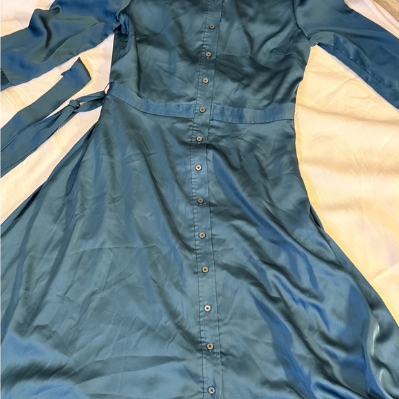 Banana Republic Teal Maxi Shirtdress Sz 10 Fall 2017 NWT Button Front Satin Feel - Picture 2 of 15
